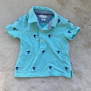 Ralph Lauren Baby 9M Blue Marlin Embroidered Polo Shirt Classic Preppy Top